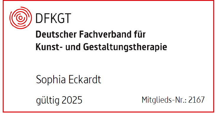 Zertifikat des DFKGT für Sophia Eckardt, Bestätigung meiner Mitgliedschaft im Deutschen Fachverband für Kunst- und Gestalttherapie.